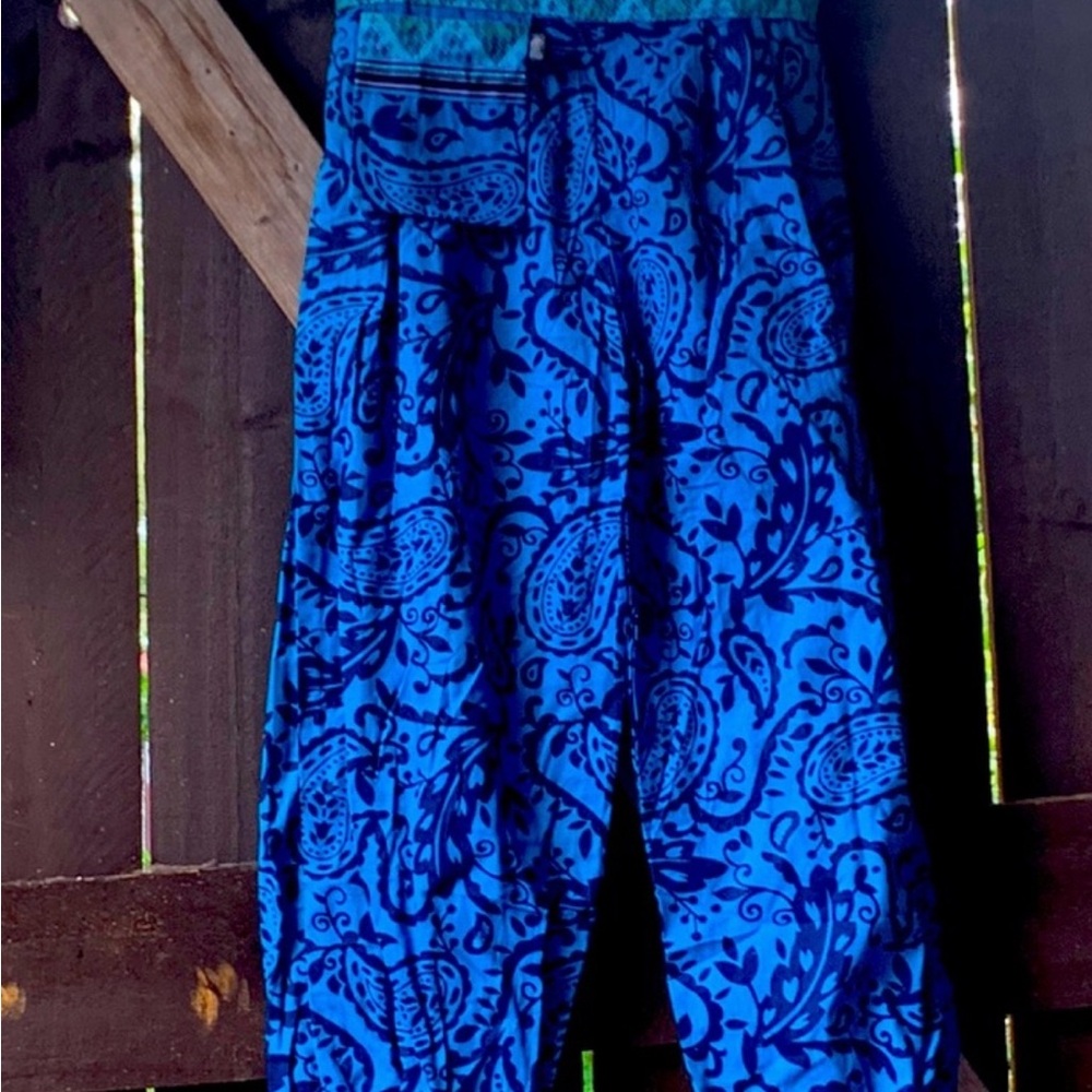 Cotton Bohemian Harem Pants with pocket. Size S  Turquoise Blue. Made in Nepal